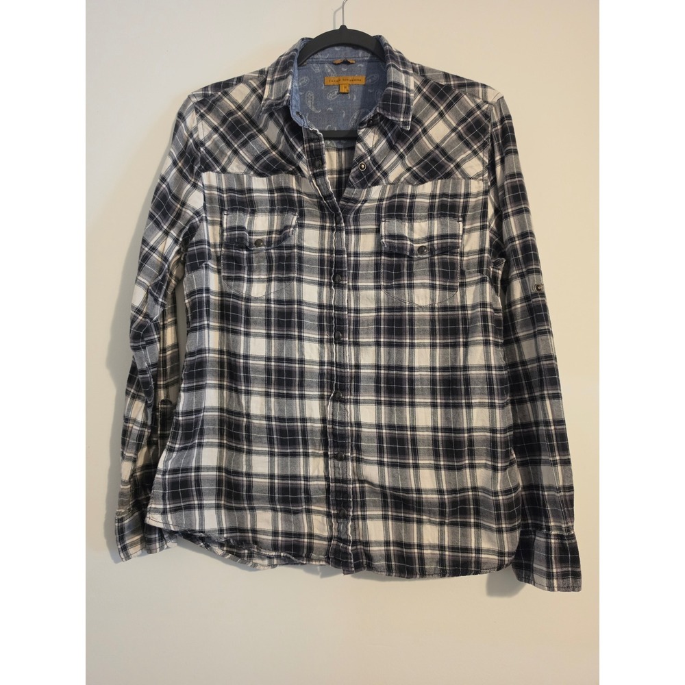 Jachs Girlfriend Plaid Shirt Womens S Black White Cotton Western Flannel Classic
